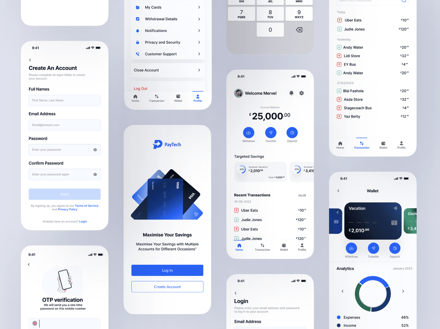 I designed a mobile money app to receive, pay, send and save towards goals, all in one place.